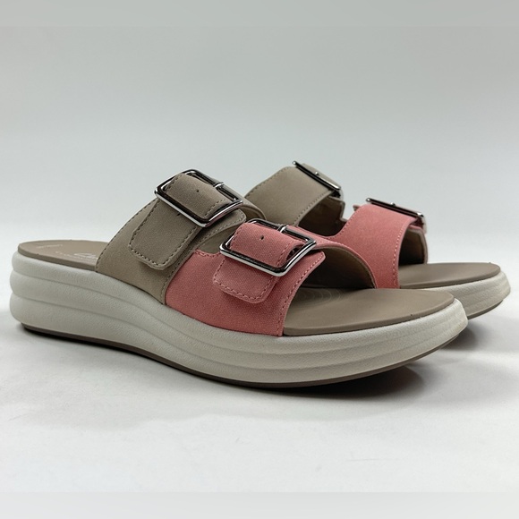 Clarks Shoes - Clarks Cloudsteppers Drift Buckle Peach Canvas Womens 9.5 Wedge Sandals 26177850